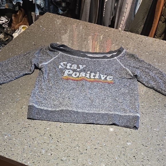 Gray 'Stay Positive'  Cropped Sweater - Picture 1 of 3